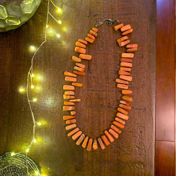 Natural Red Jasper handcrafted necklace with antique silver scroll closure. - Picture 2 of 2